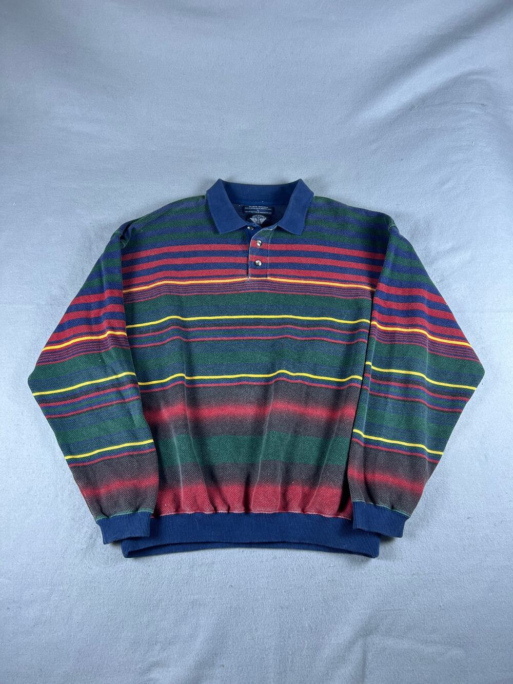 Vintage Dockers Sweatshirt Polo Mens L Long Sleeve Striped Colorful Made in USA